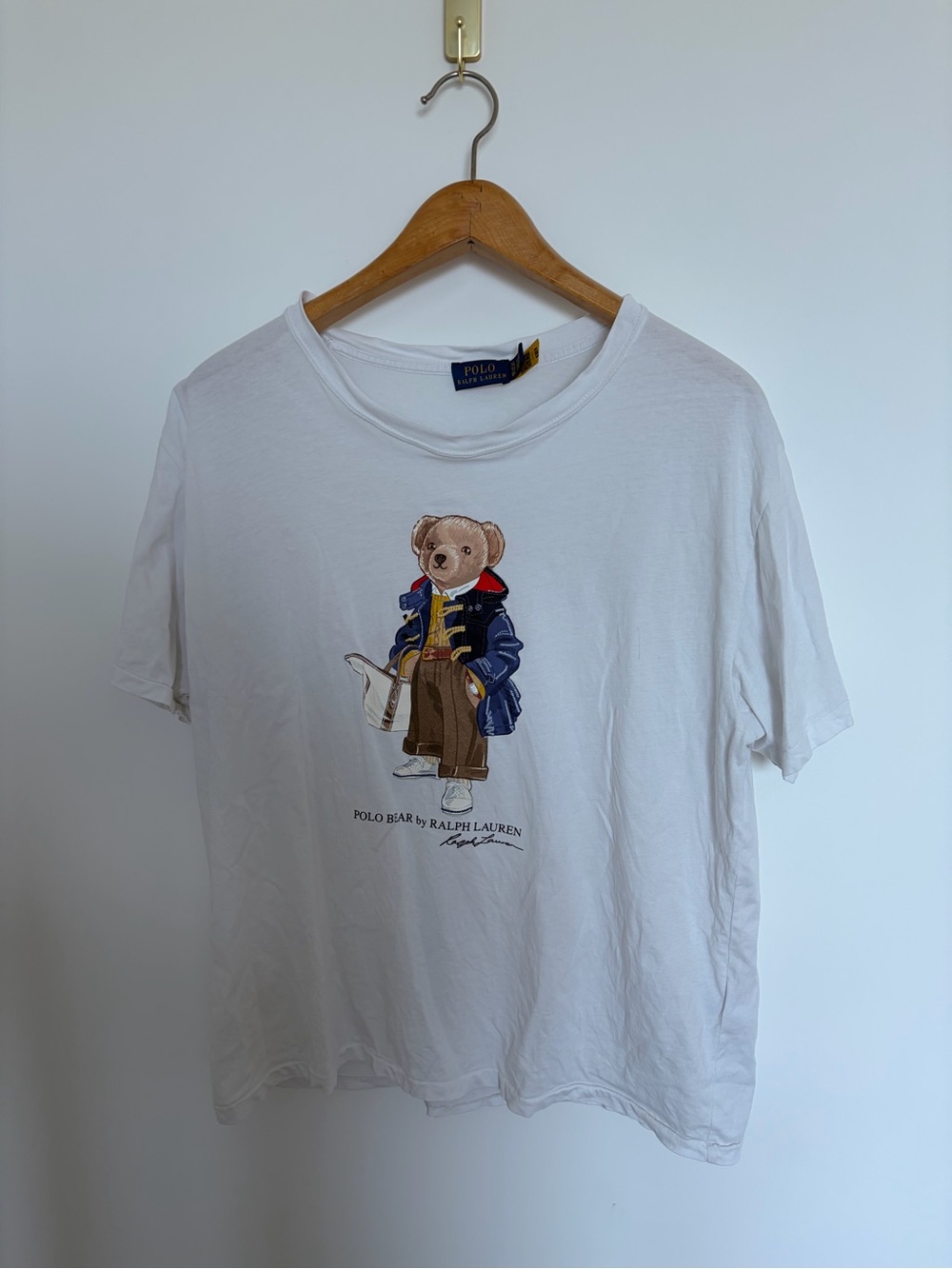 Ralph Lauren Polo White Tee with Polo Bear in Navy Coat